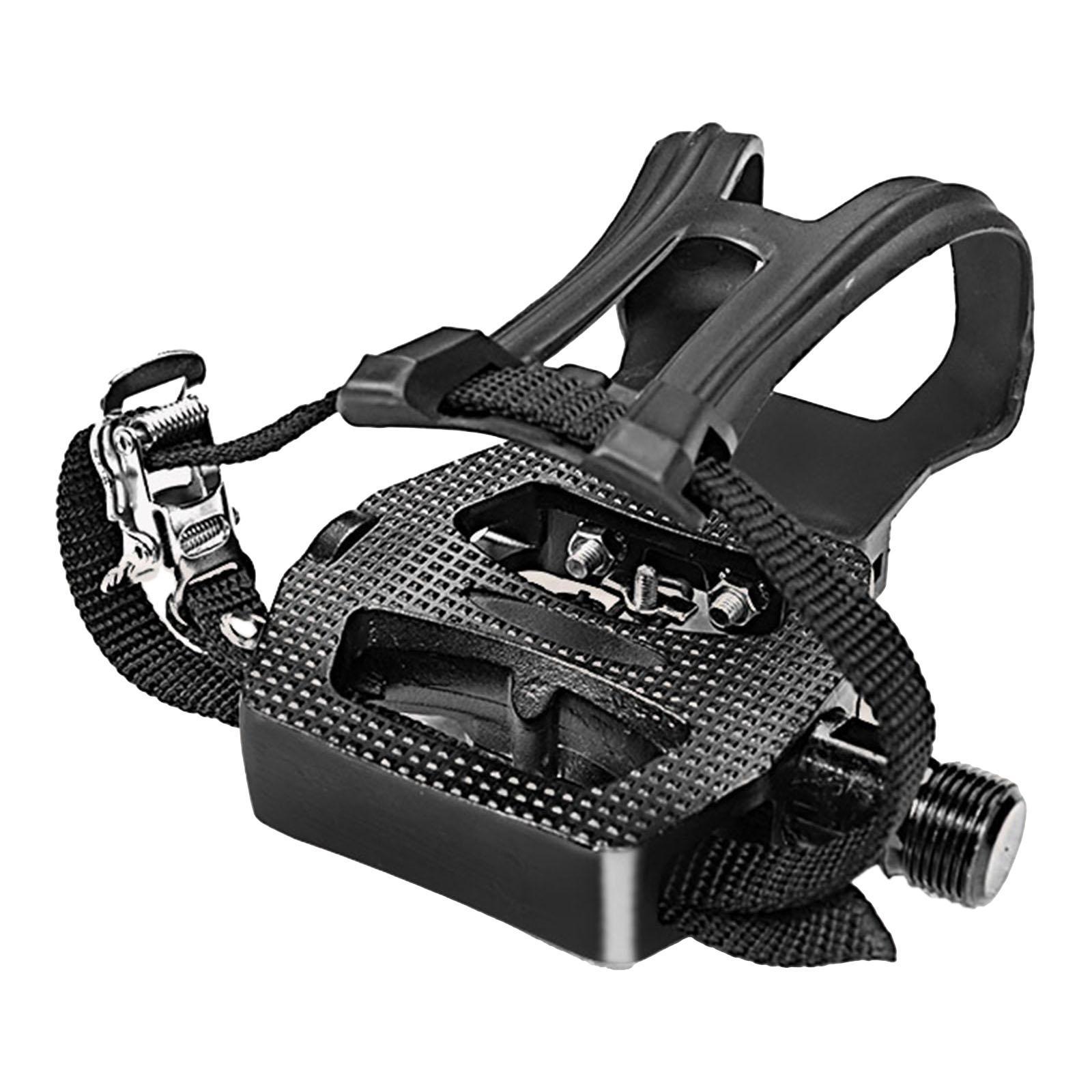 Cycling Bike Pedals with Clips and Straps,  Pedals for Exercise Bike, Mountain and Road Bike