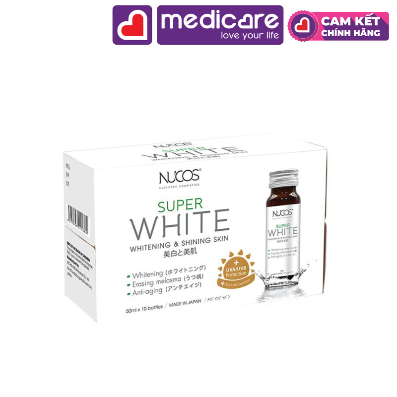 Nước Uống NUCOS Super White Bổ Sung Dưỡng Chất Cho Da, Giúp Da Sáng Đẹp hộp 10 chai 50ml