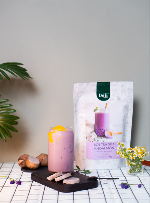 Combo 2 Túi Bột trà sữa vị khoai môn + truyền thống 3in1 Déli - 1kg pha chế trà sữa tiện lợi, nhanh chóng