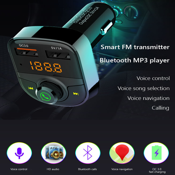 Tẩu nghe nhạc MP3 kiêm sạc nhanh Quick Charge 3.0 trên ô tô thương hiệu Hyundai HY-82S - Hàng Nhập Khẩu