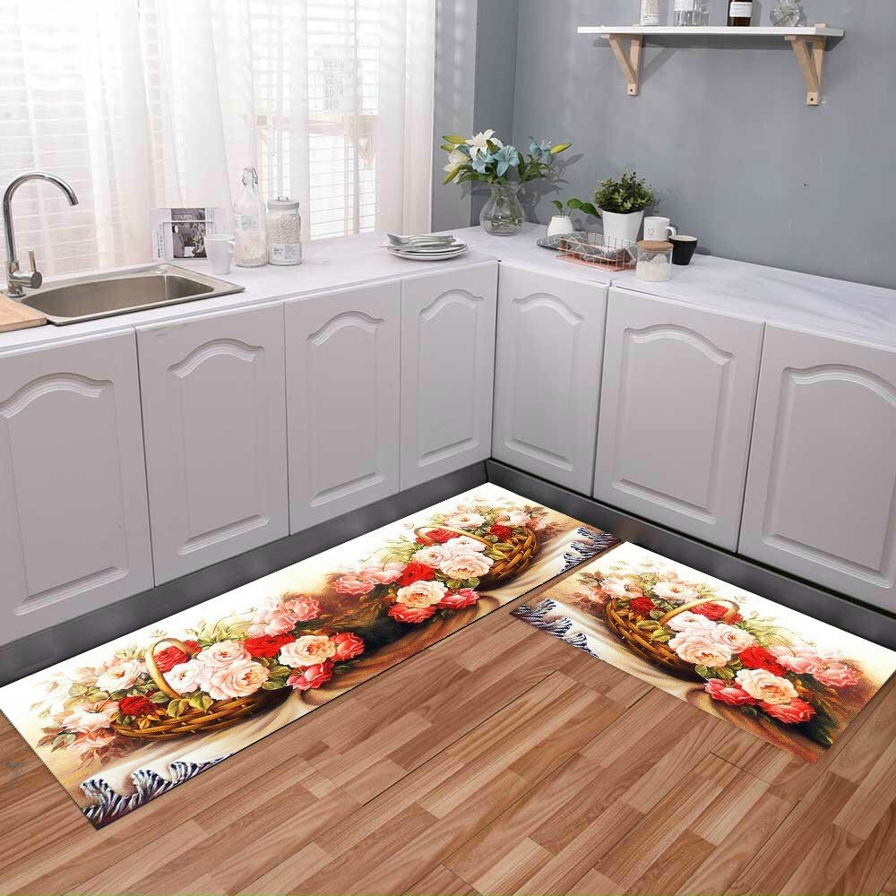 Sét 2 thảm bếp kích thước 120x40cm và 60x40cm thiết kế mang tính thẩm mỹ cao với họa tiết 3D độc đáo, mặt trên bằng len nỉ thẩm hút nước tốt, mặt dưới đế cao su chống trơn trượt