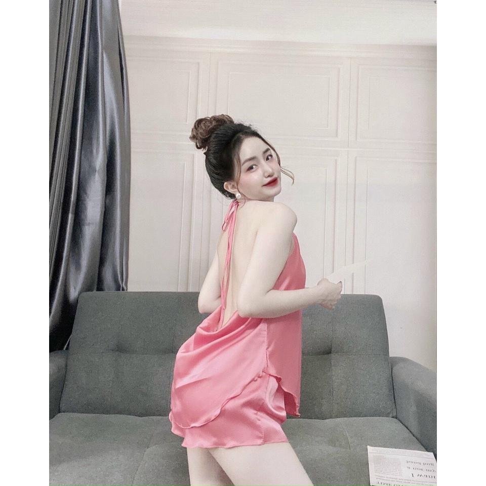 Sét áo yếm lụa quần đùi sexy dễ thương lụa satin đồ bộ giá sỉ