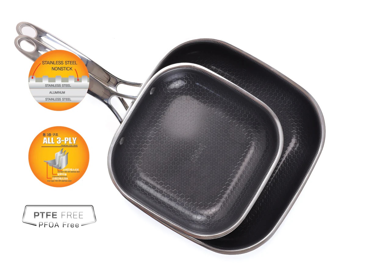 [Hàng chính hãng-iMat hybrid inox] Chảo chiên vuông iMat Hybrid 20cm chống dính gốm Ceramic đen
