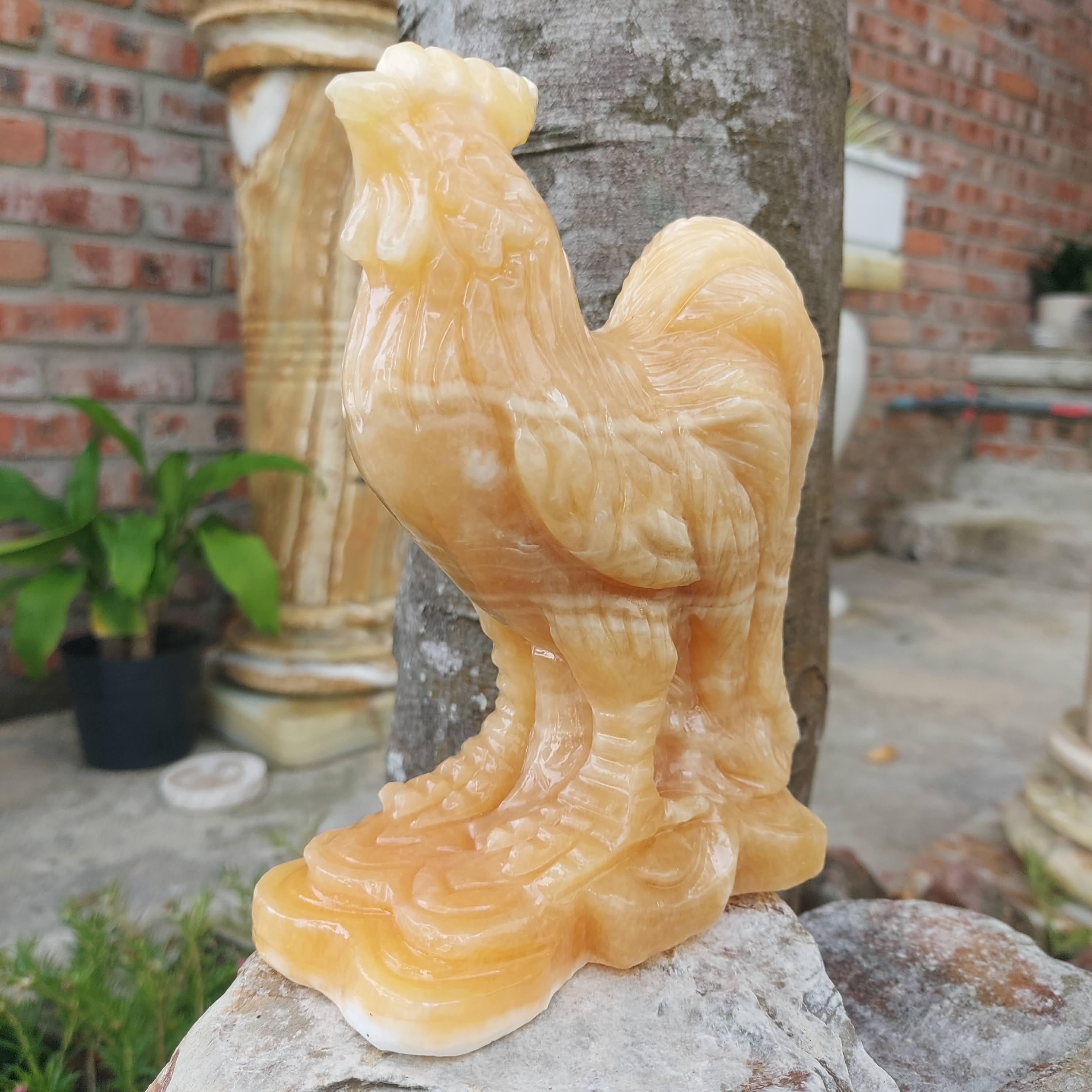 Tượng đá gà 12 con giáp phong thủy đá ngọc hoàng long 15cm đá Non Nước
