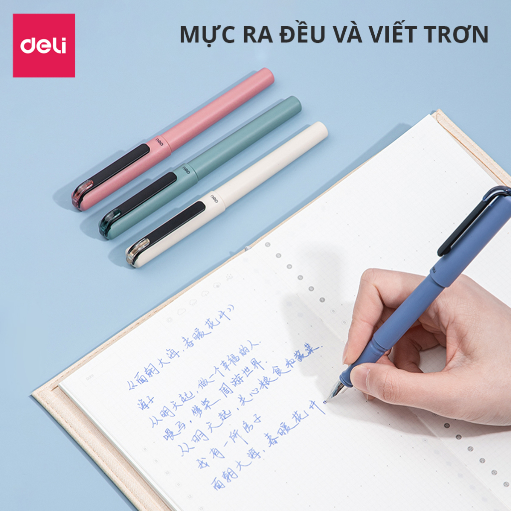 Bút Máy Học Sinh Cao Cấp Deli Bút Luyện Viết Chữ Đẹp -Tặng 1 Ống Mực- Cố Định Cách Cầm Nắm - Màu Pastel Xinh Xắn 