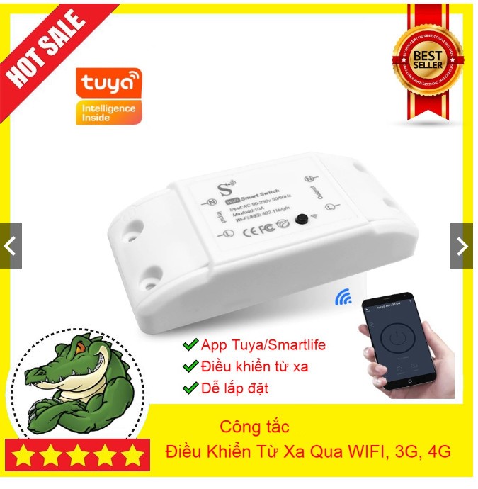 Công tắc wifi điều khiển thiết bị điện từ xa qua internet, 3G,4G tải 10A