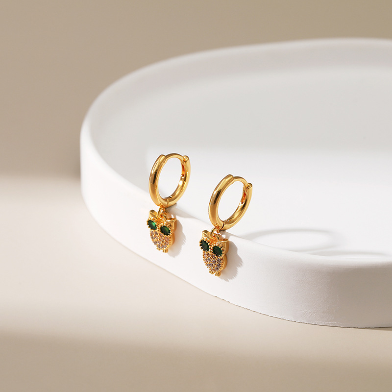Bông tai zircon thiết kế con cú bông tai động vật nhỏ bông tai mặt dây chuyền nhỏ vàng 18K tinh tế