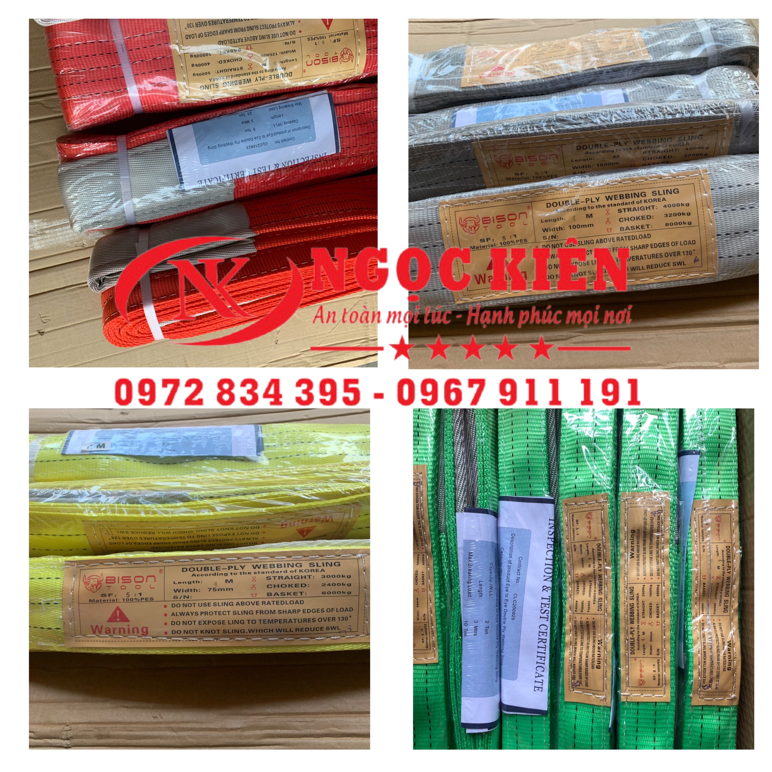 Dây cáp vải cẩu hàng 2 tấn bản 50mm hệ số 5:1