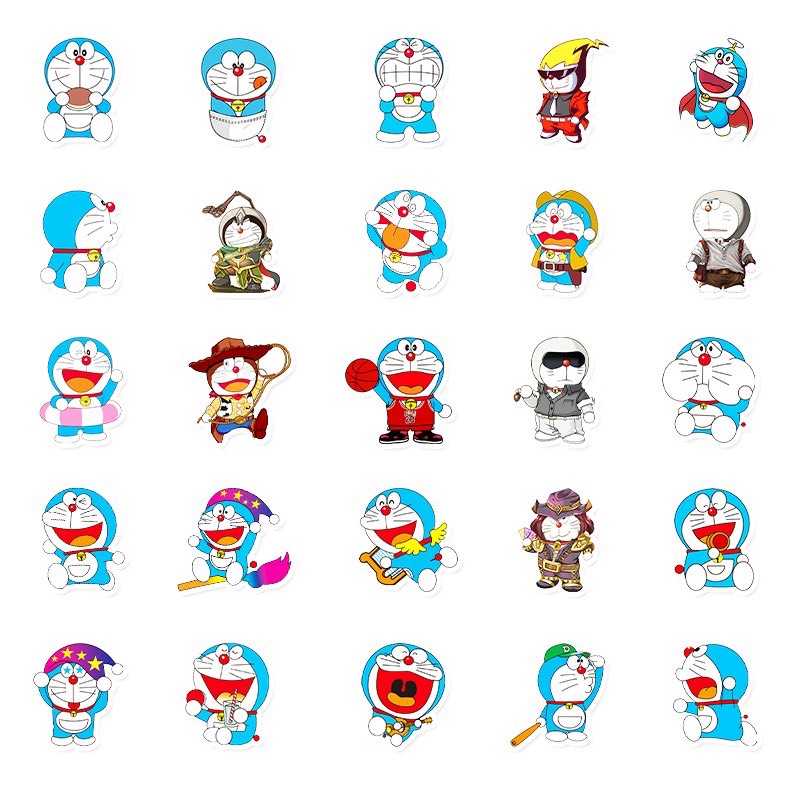 Bộ 50 miếng Sticker chống thấm nước hình Doraemon đáng yêu