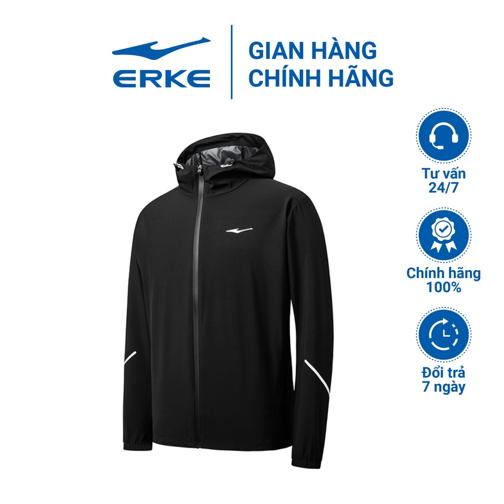 Áo khoác gió nam Erke áo khoác nam màu đen chống nước 11222180197