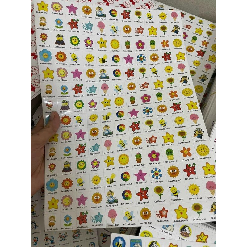 Combo 10 tờ dán sticker khổ A4 có lời khen