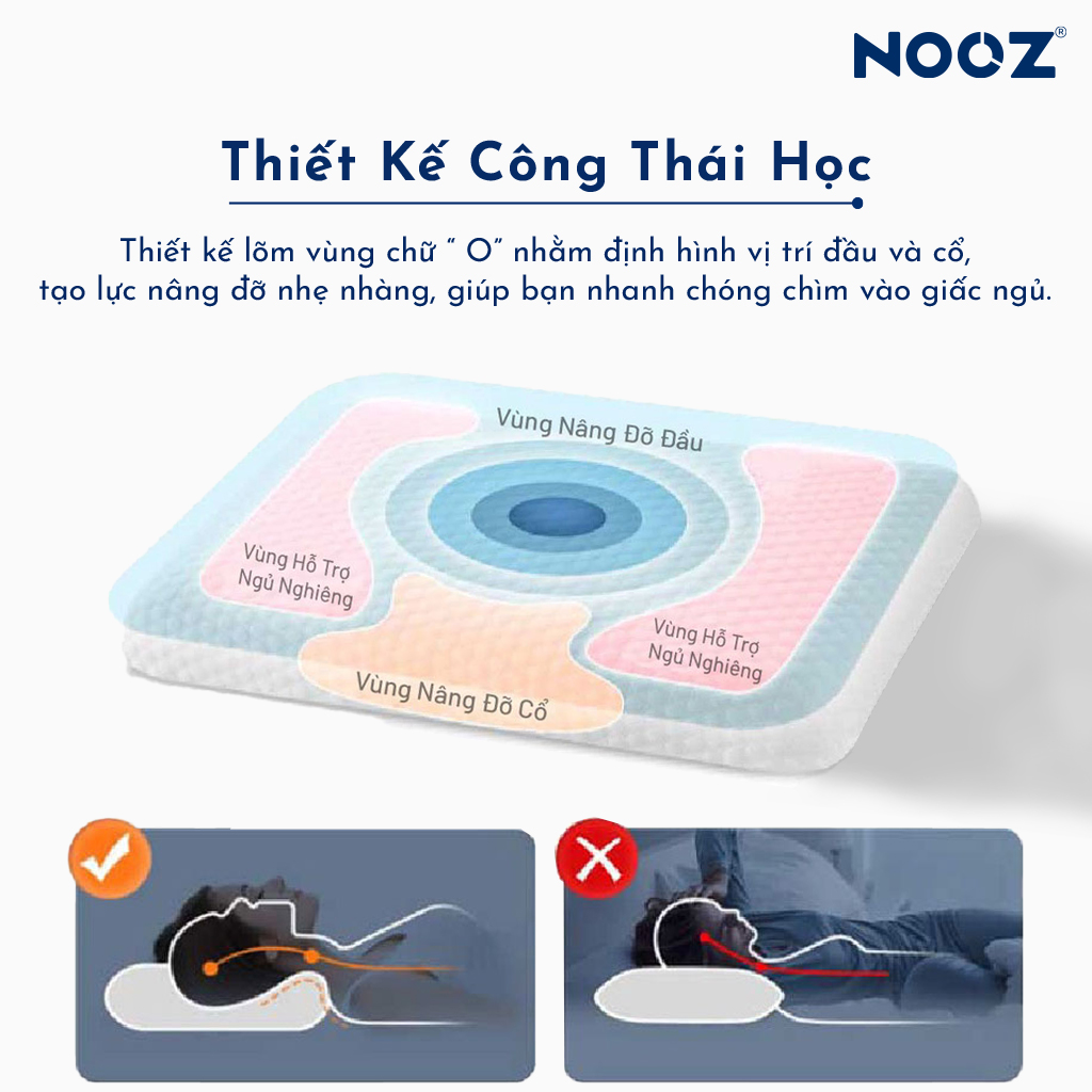 Gối Ngủ Memory Foam NOOZ Ruột Gối Cao Su Non Giúp Nâng Đỡ Đốt Sống Cổ Chống Đau Vai Gáy Ngủ Sâu Hỗ Trợ Chống Trào Ngược Phù Hợp Với Mọi Tư Thế Nằm Vỏ Gối Tencel