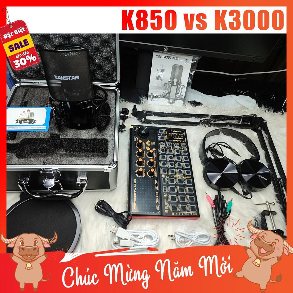 trọn bộ combo micro K850 + sound card K3000 + full phụ kiện livestream karaoke thu âm chuẩn