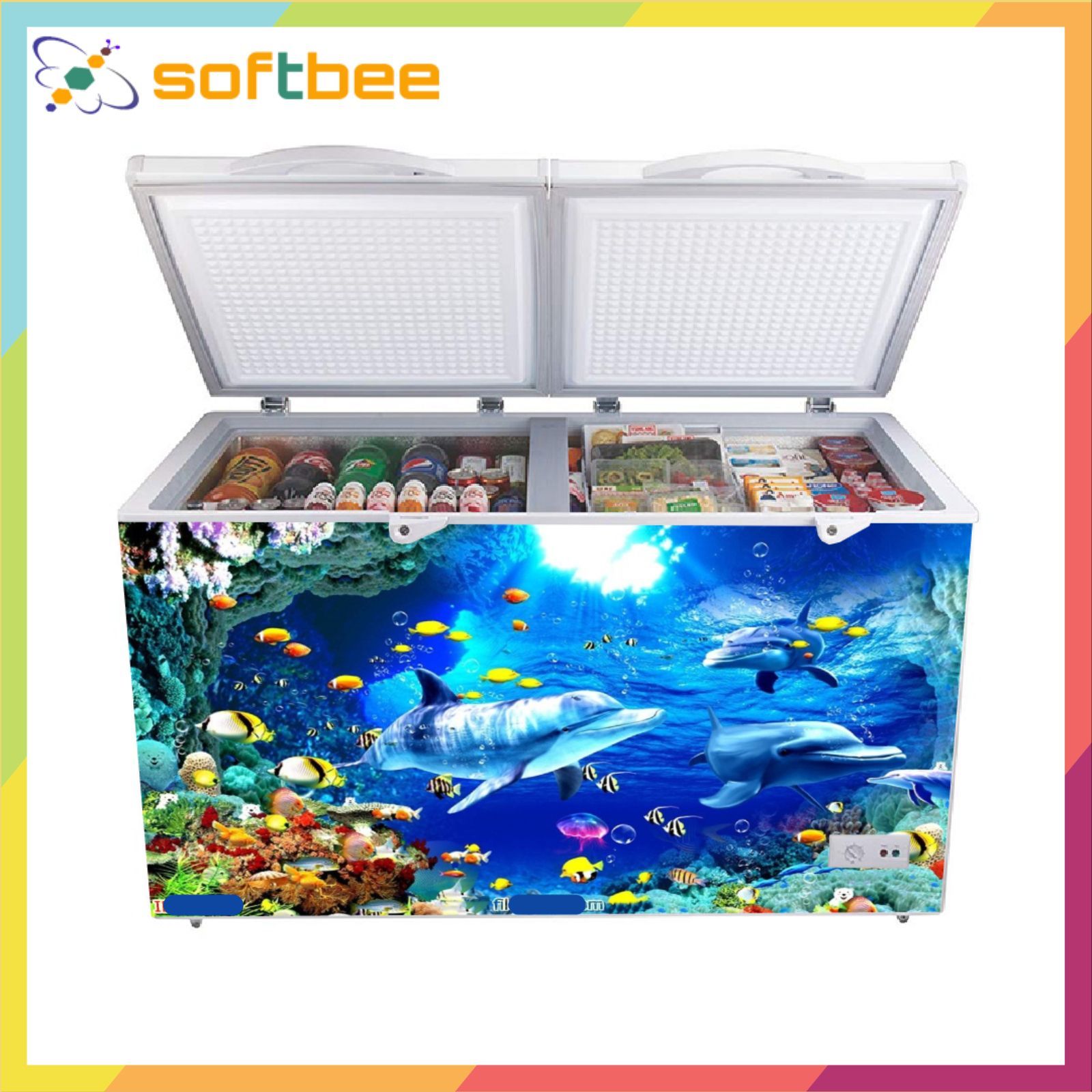 Miếng dán tủ lạnh ngang chất liệu decal chống nước, in hình đại dương, kích thước 0.9m x 1.5m / miếng