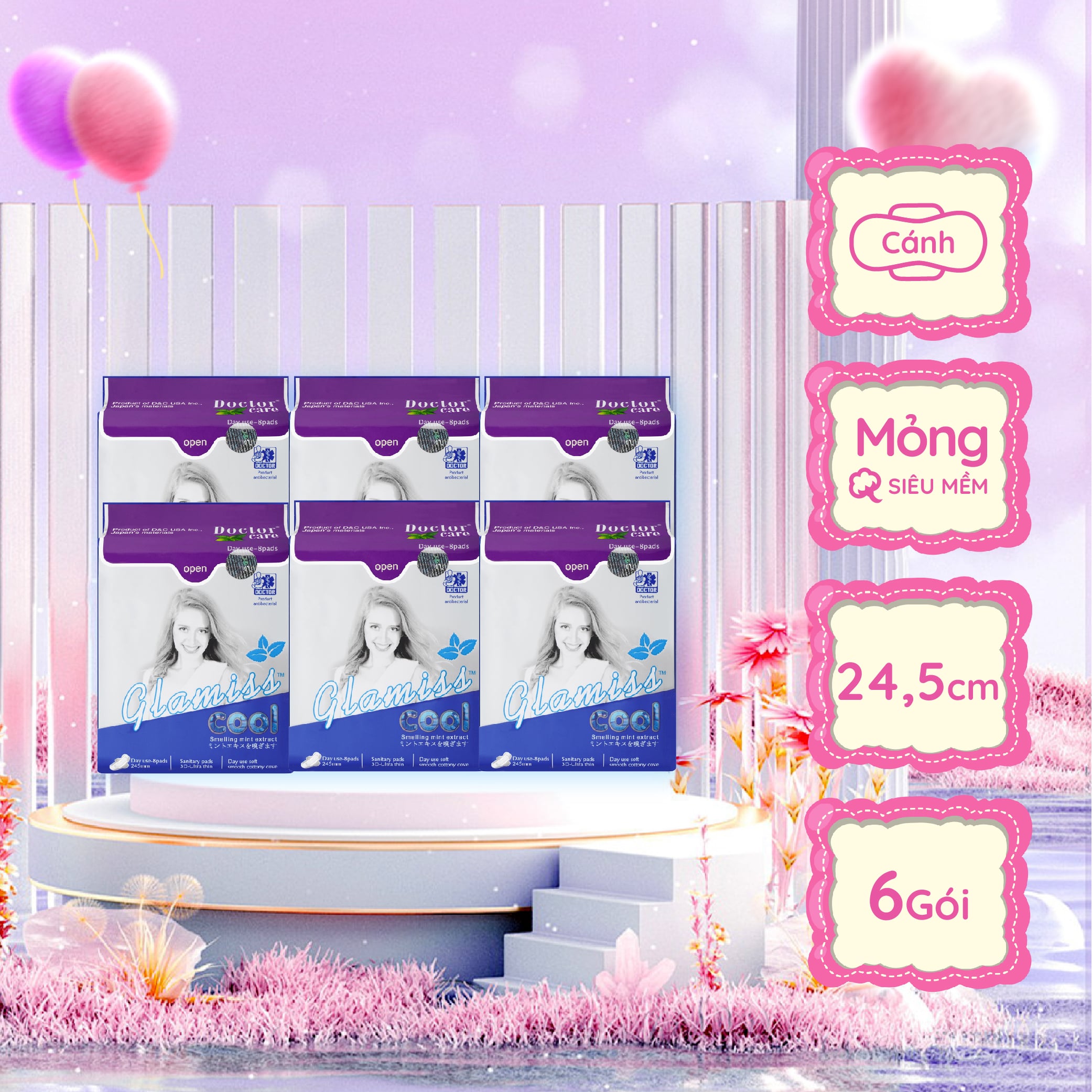 Combo 6 Băng Vệ Sinh Thảo Dược Glamiss Cool Bvs Ban Ngày 24Cm Siêu Khô Thoáng Cả Ngày Dài