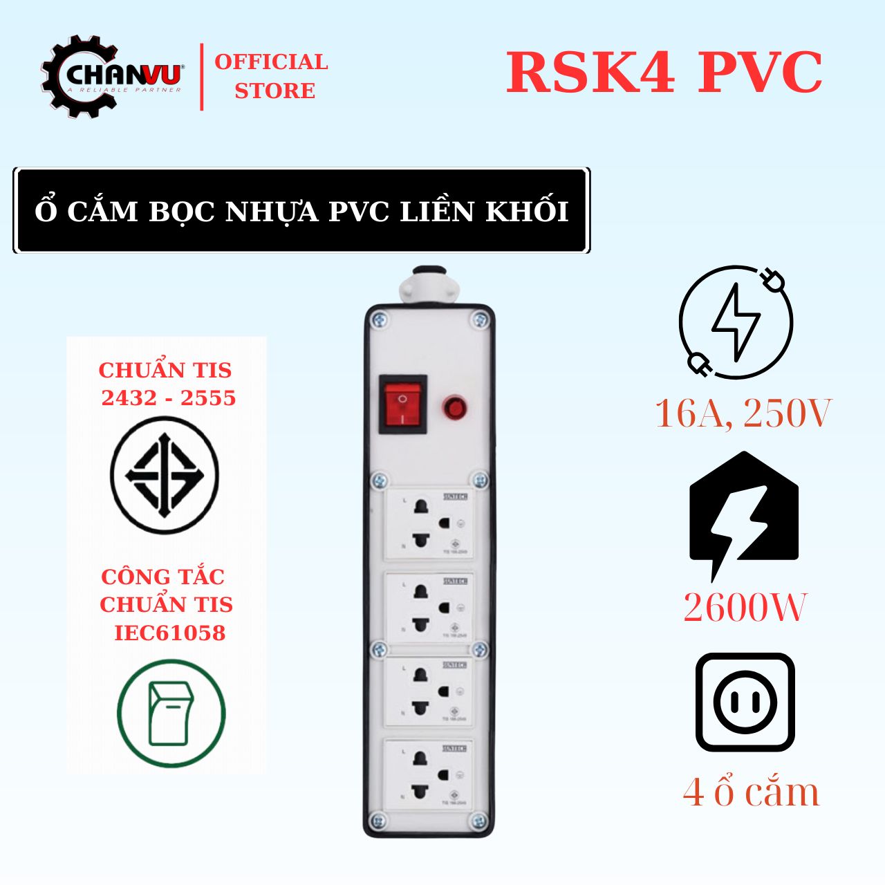 Ổ cắm điện không dây bọc nhựa PVC liền khối Suntech, An toàn, chống va đập TIS nhập khẩu Thailand