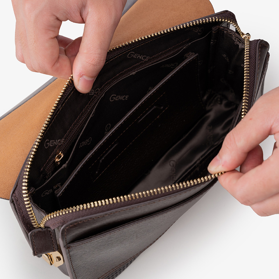 Ví Nam Cầm Tay Clutch Da Chính Hãng GENCE RB01 Da Bò Khóa Số Cao Cấp Màu Nâu - 9