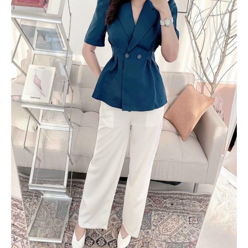 A553 Áo vest cách điệu dáng tay lửng chiết ly eo tỷ mỷ, dáng ôm vạt xòe 3 tone màu nổi bật