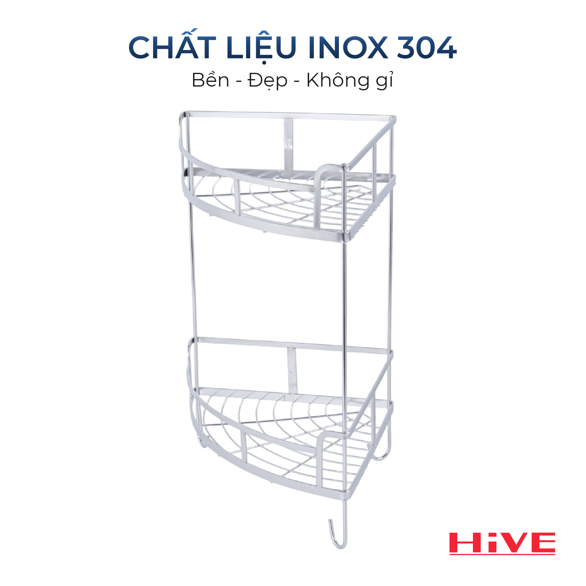 Kệ tam giác 2 tầng treo tường HiVE Inox 304