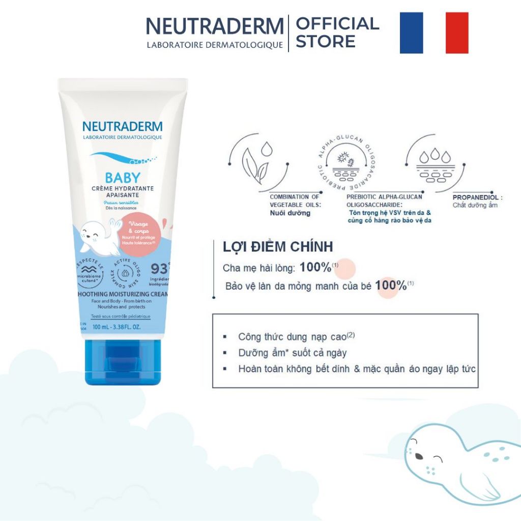 [MUA 1 TẶNG 1] Kem Dưỡng Ẩm Cho Bé 1 NEUTRADERM Dưỡng Da Dịu Nhẹ An Toàn Cho Da Bé Dung Tích 100ml