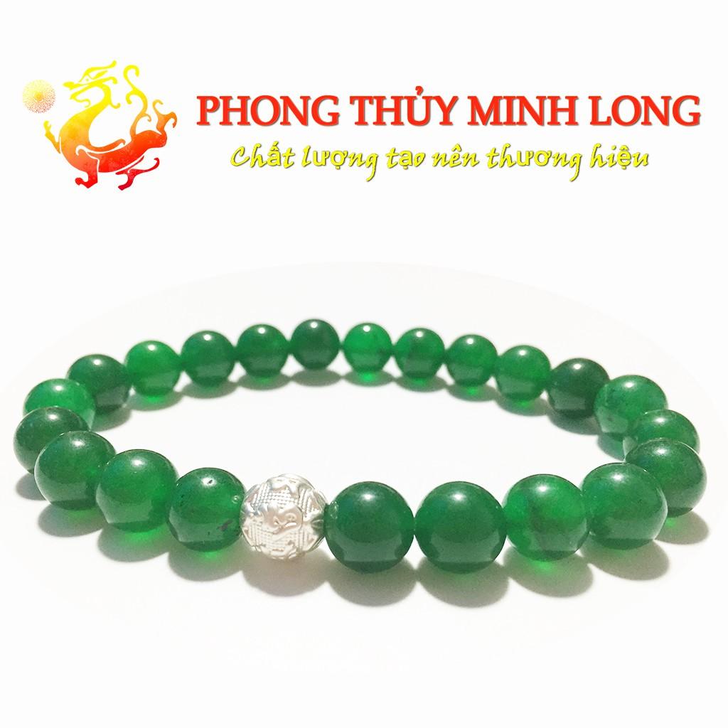 Vòng tay đá Mã Não Xanh 3A mix 1 hạt kim tiền Bạc hợp mệnh Hỏa và Mộc