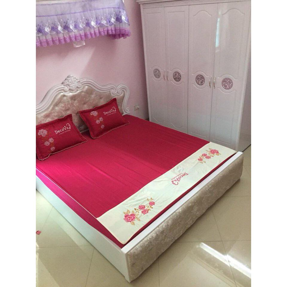 Bộ 1 Ga Kèm 2 Vỏ Gối Nằm Satin Cao Cấp ( Màu ĐỎ ĐÔ )