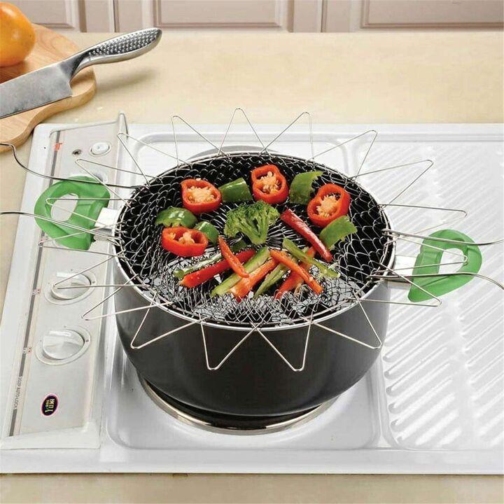 Rổ Giỏ Nhúng Inox Đa Năng Chiên Rán Luộc Hấp - Tặng Miếng Rửa Bát Silicon