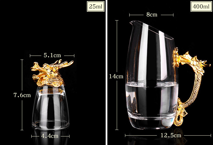 Set ly và bình thủy tinh hình rồng 12 cung hoàng đạo (Có hộp da làm quà tặng) - 12 Zodiac Wine Glasses Set