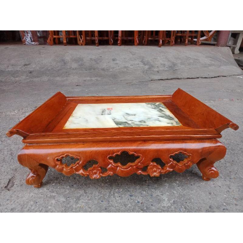 Khay trà ba bông mặt đá gỗ hương