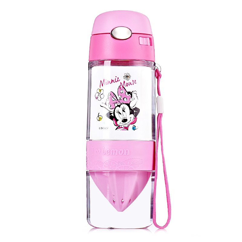 Bình nước vắt cam 2 in 1 hình chuột Minnie có ống hút màu hồng cho trẻ em - 450ml - WD4238-MIN