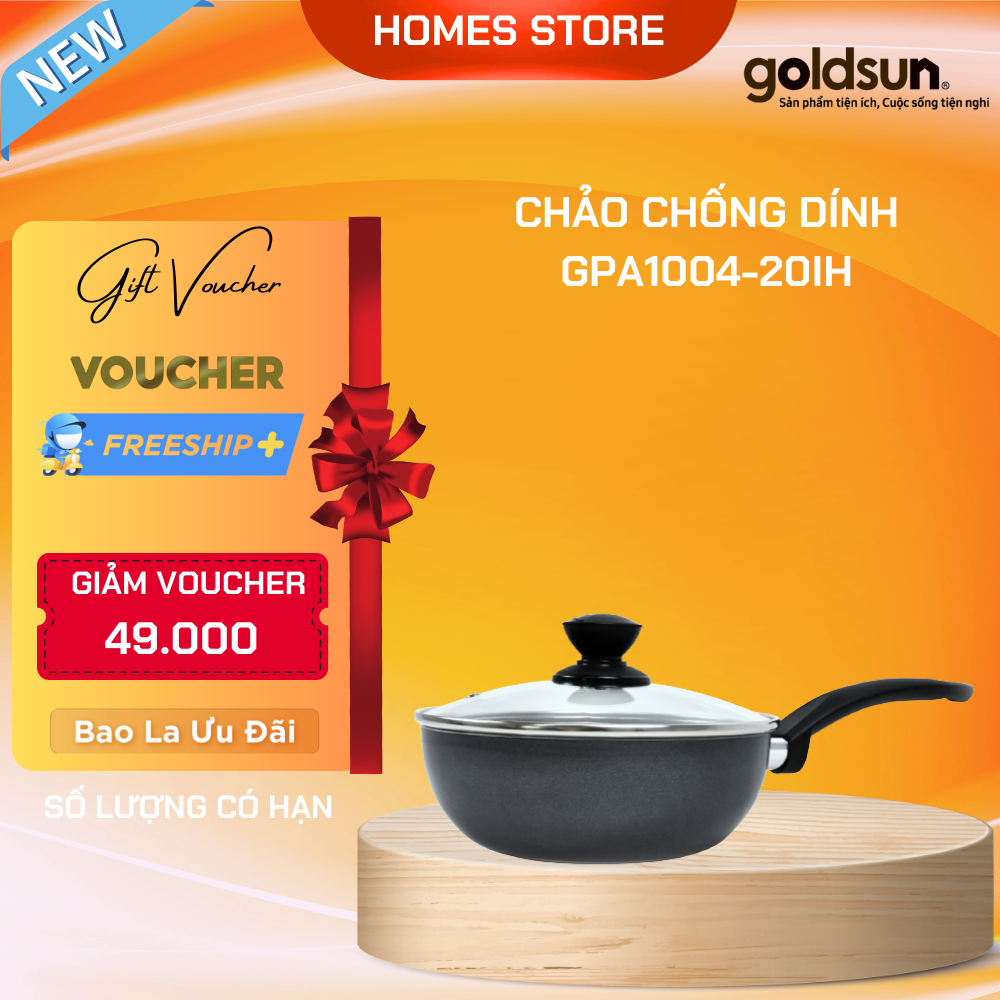 Chảo Đáy Từ Lòng Sâu GOLDSUN GPA1004-20IH Đường Kính Đáy 20 Cm Không Kén Bếp Công Nghệ Chống Dính Nhật Bản - Hàng Chính Hãng