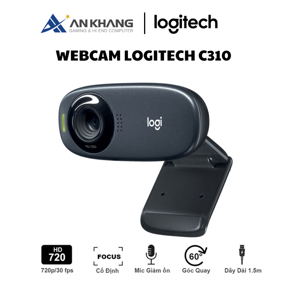 Webcam Logitech C310 HD 720p/30fps Fluid Crystal - Tự điều chỉnh ánh sáng RightLight 2 - Hàng Chính Hãng - Bảo hành 2 năm