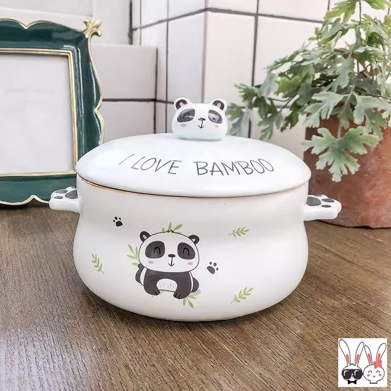 Bát Tô Sứ Có Nắp 3D Hình Gấu Trúc Panda Dung Tích Lớn 1000ml - Dùng Làm Tô Ăn Mỳ, Phở, Cơm Sáng Tạo