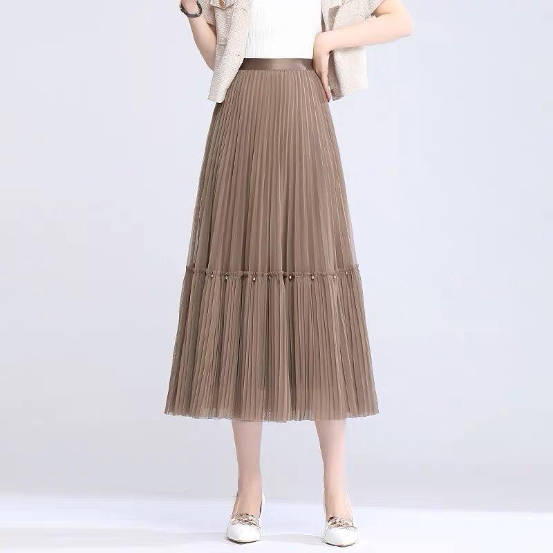 Chân váy dài Fm Style nữ xòe dáng dài lưới xếp ly đính ngọc thời trang tiểu thư phong cách Hàn Quốc 22120852