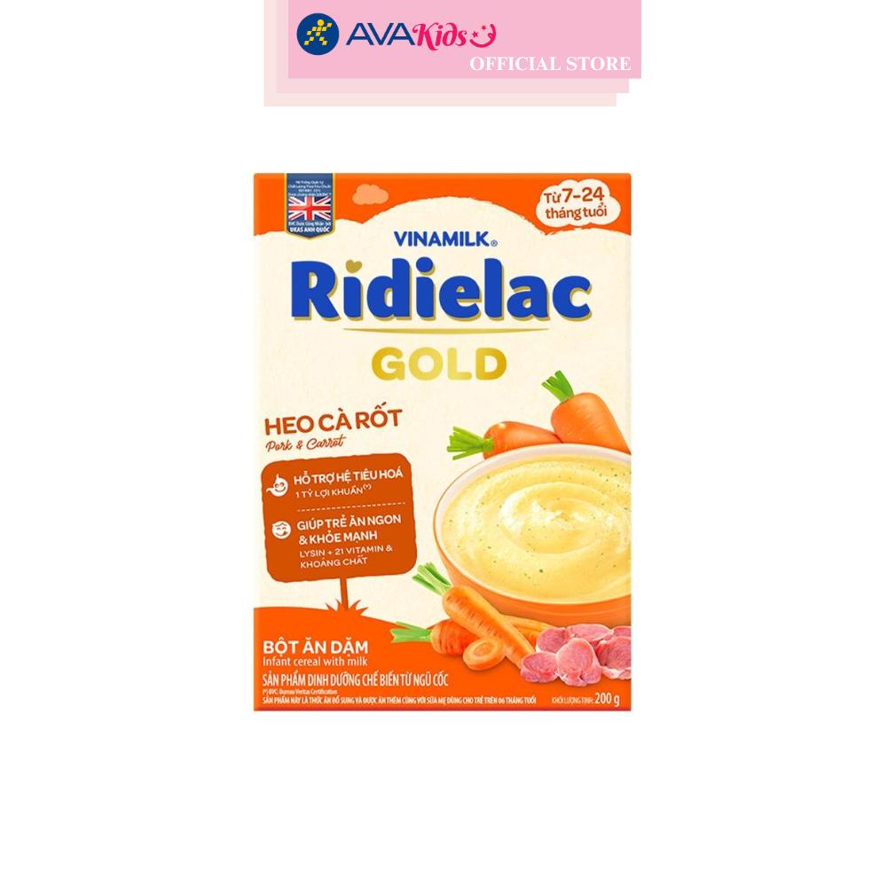 Bột ăn dặm Vinamilk RiDielac Gold heo, cà rốt hộp 200g (7 - 24 tháng)
