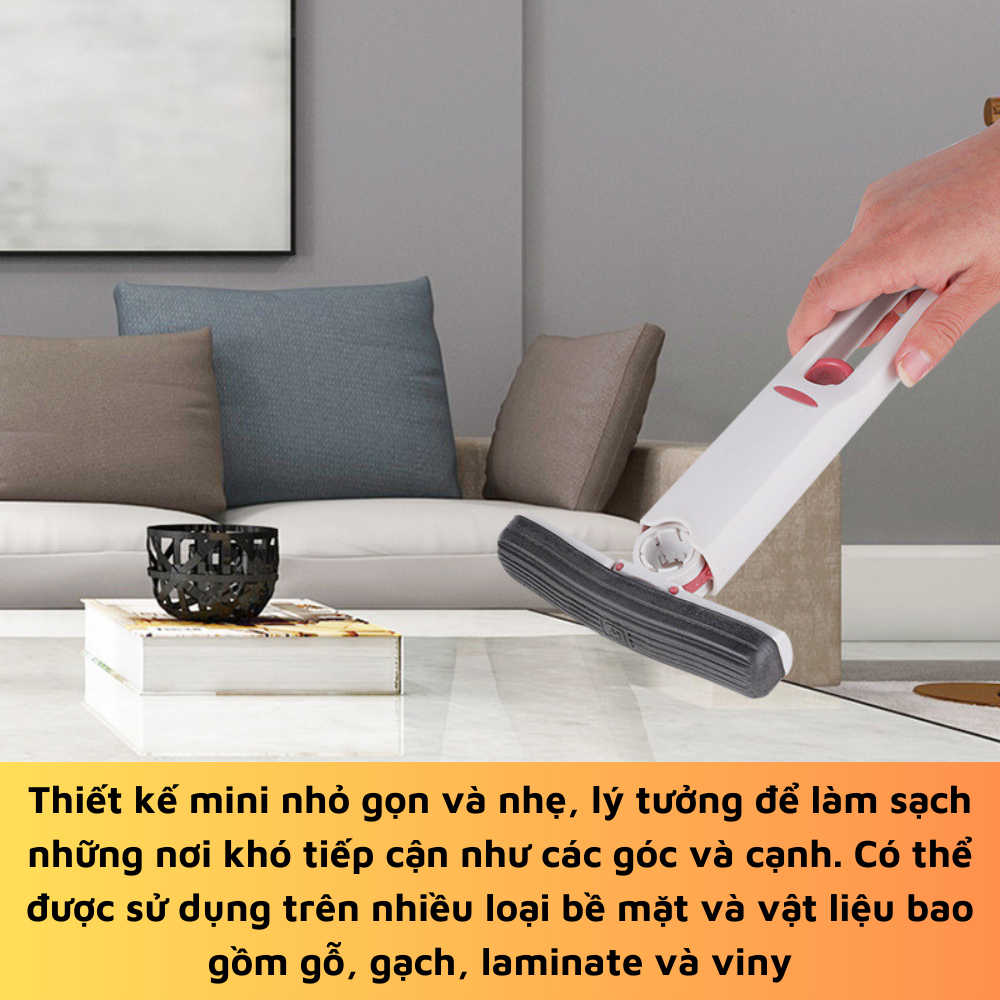 Cây Lau Mini Tự Vắt Gấp Gọn, Cây Lau Kính, Lau Nhà Gấp Gọn Đầu Bọt Biển Vệ Sinh Đa Năng