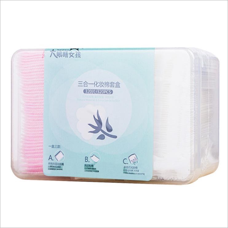 Bông tẩy trang 320 miếng .3 in 1 cotton mềm mịn có hộp nhựa đựng rất vệ sinh và sạch sẽ