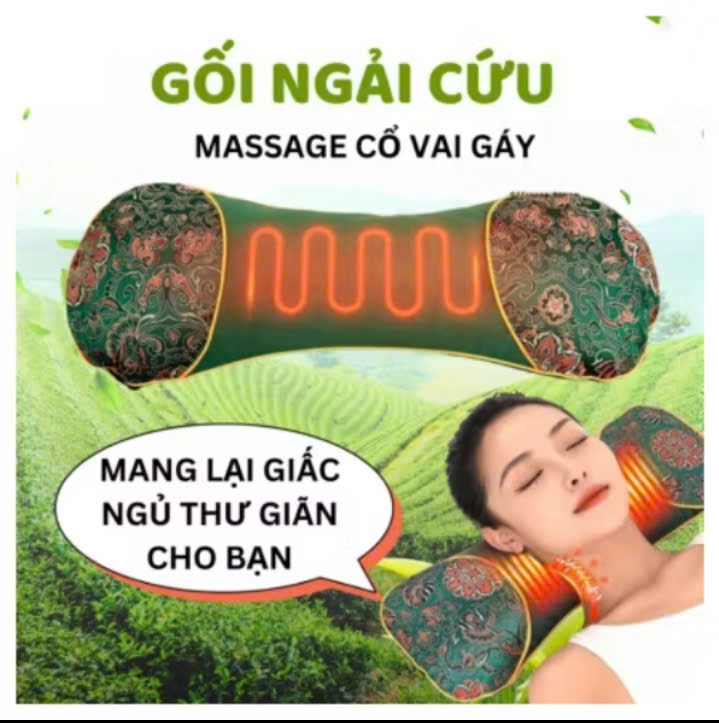 Gối điện massage ngải cứu giảm đau mỏi cổ vai gáy ngủ ngon
