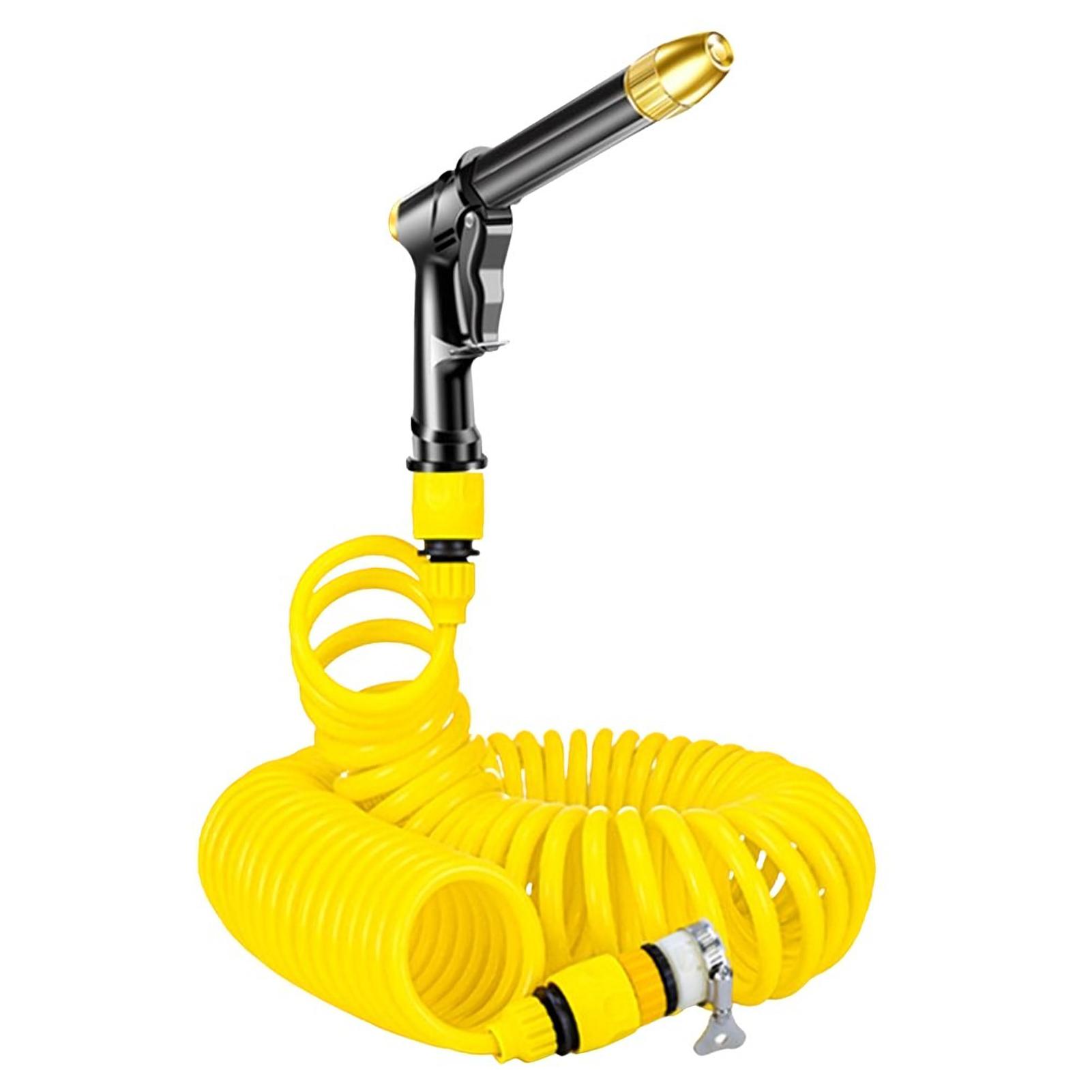 High Pressure Washer Gun with Recoil Water Hose Space-saving Portable Handheld Car Washer Adjustable Jet/ Fan Washing Sprayer with Universal Connector for Floor Fence Patio Garden Pet Shower
