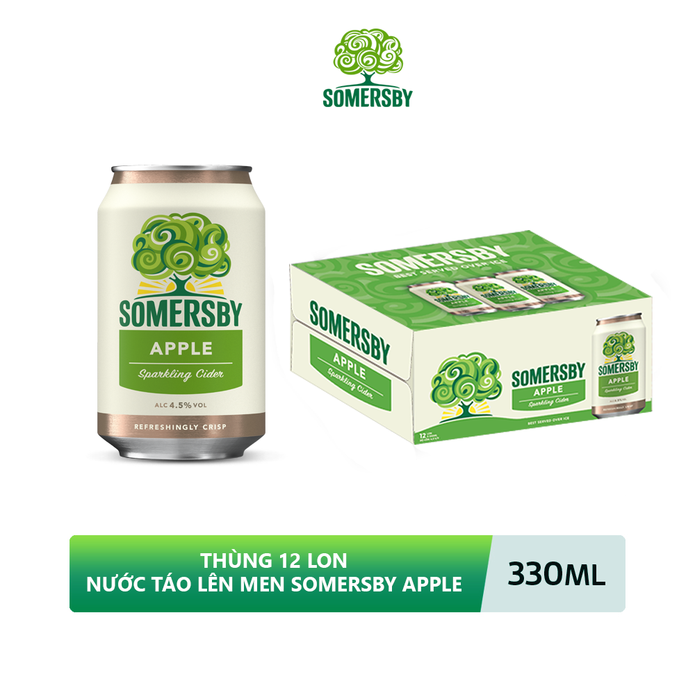 Nồng độ cồn 4.5% - Thùng 12 Lon Nước Táo Lên Men Somersby Apple 330ml