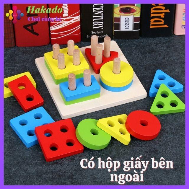 Đồ chơi gỗ montessori thả hình khối 4 cọc cho bé