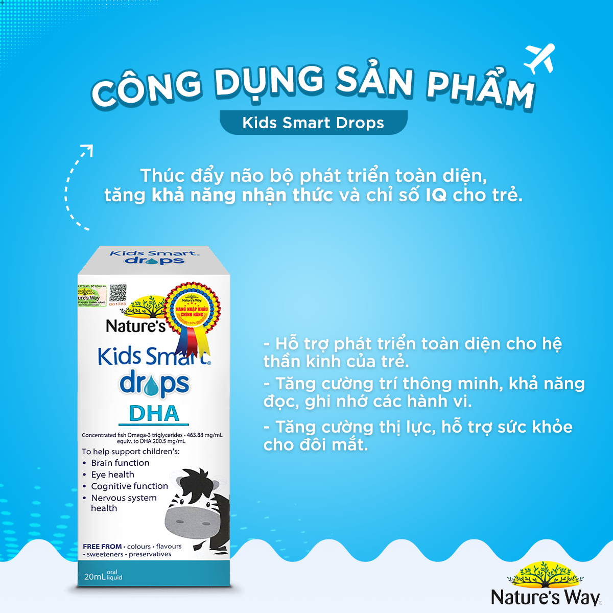 Combo 3 Siro Uống Nature's Way Kids Smart Drops DHA Dạng Giọt Giúp Tăng IQ, Phát Triển Não Bộ Cho Bé 20ml 