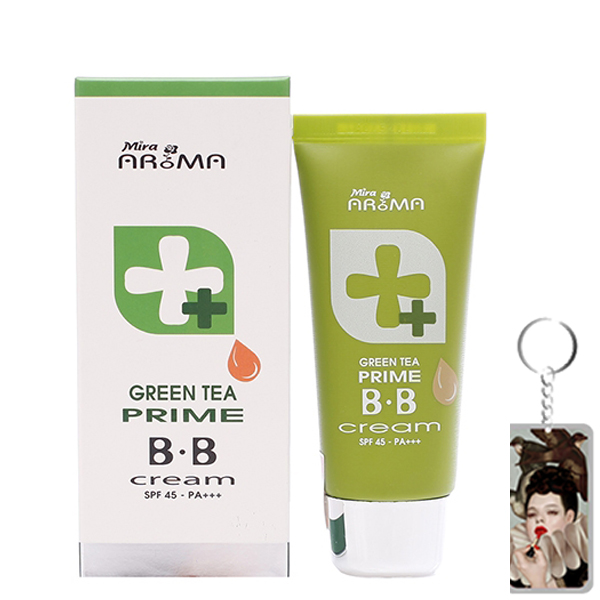Kem nền đa năng trà xanh Mira Aroma Prime Green Tea B.B Cream Hàn Quốc 30ml tặng kèm móc khóa