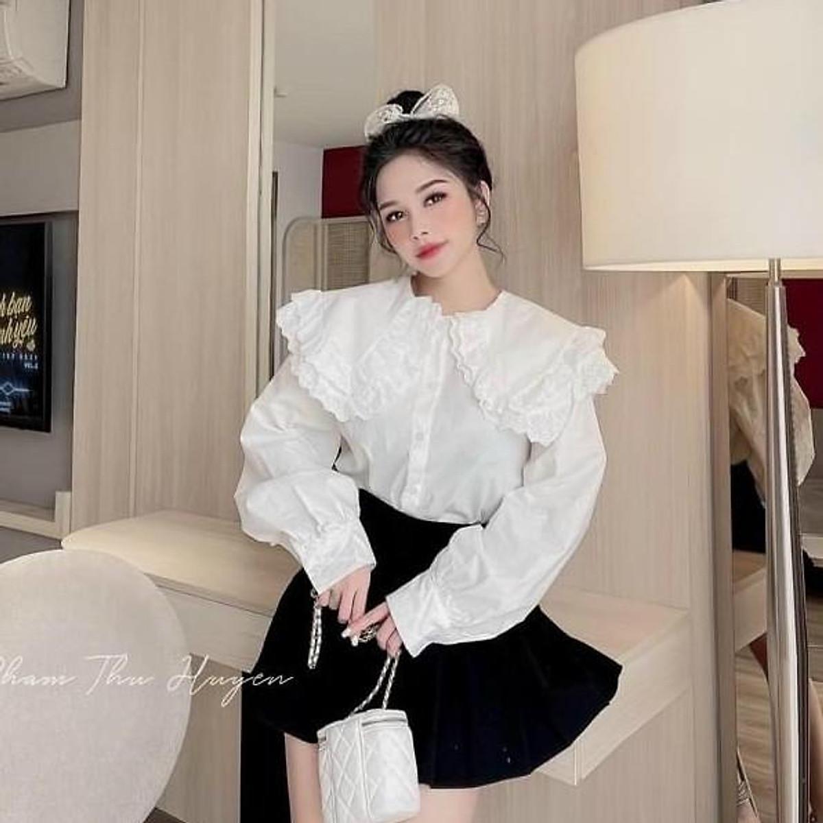 Áo Sơ Mi Nữ Tay Dài Cổ Bèo M055 Dáng Rộng Chất Voan Dày Cho nữ dưới 55kg Xinh Xắn