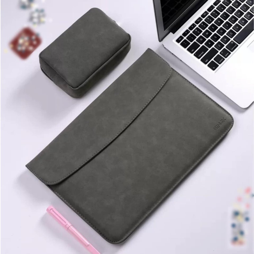 Bao Da, Túi Da, Cặp Da Chống Sốc Cho Macbook, Laptop, Surface Kèm Ví Đựng Phụ Kiện - Xám - Macbook Pro 13.3 Inch Đời 2019 - 2020