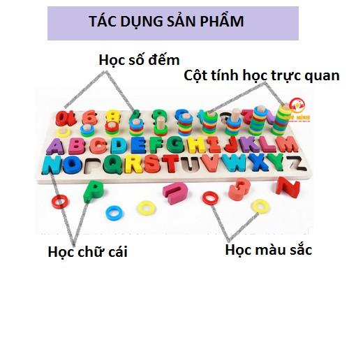 Bộ Giáo Cụ Montessori Bảng Cột Tính Học Đếm Số Và Ghép Chữ Cái Tiếng Anh In Hoa Nổi Bằng Gỗ ( Ảnh Thật)