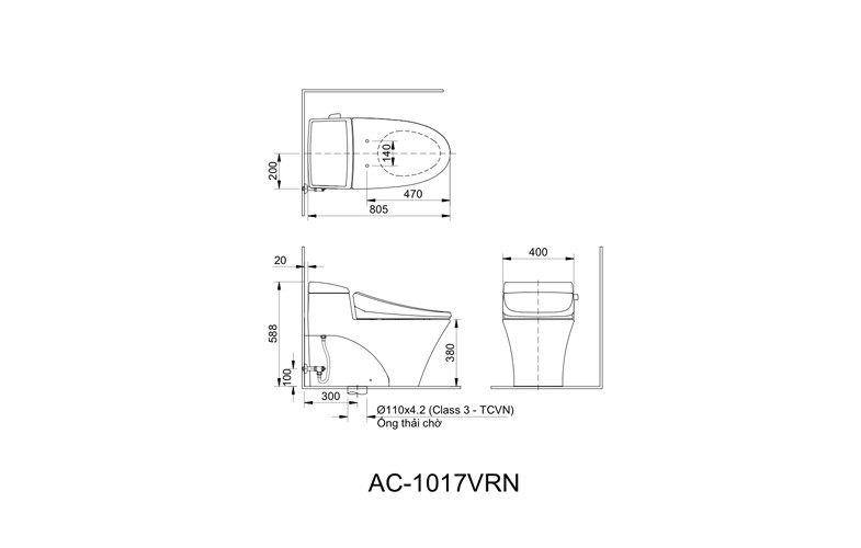 Bồn Cầu INAX AC-1017R + CW-S32VN Nắp Rửa Cơ