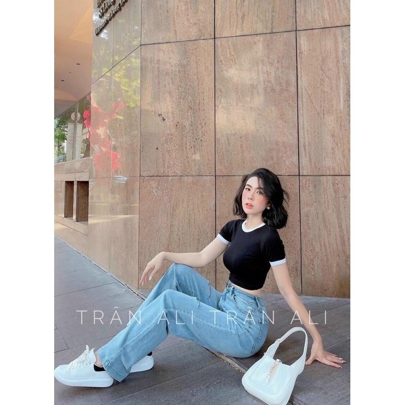 áo croptop trơn phối viền siêu cute chất borip lụa dày mịn-N