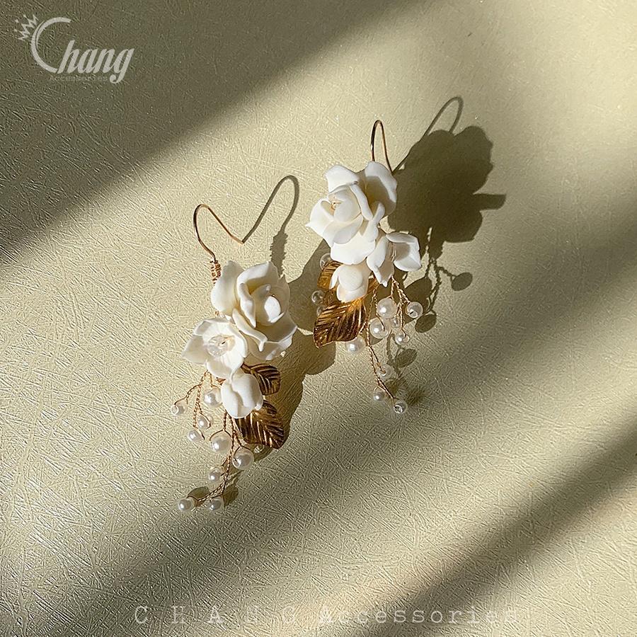 Hoa Tai Thiết Kế Handmade Hoa Hồng Cao Cấp Phong Cách Hàn Quốc