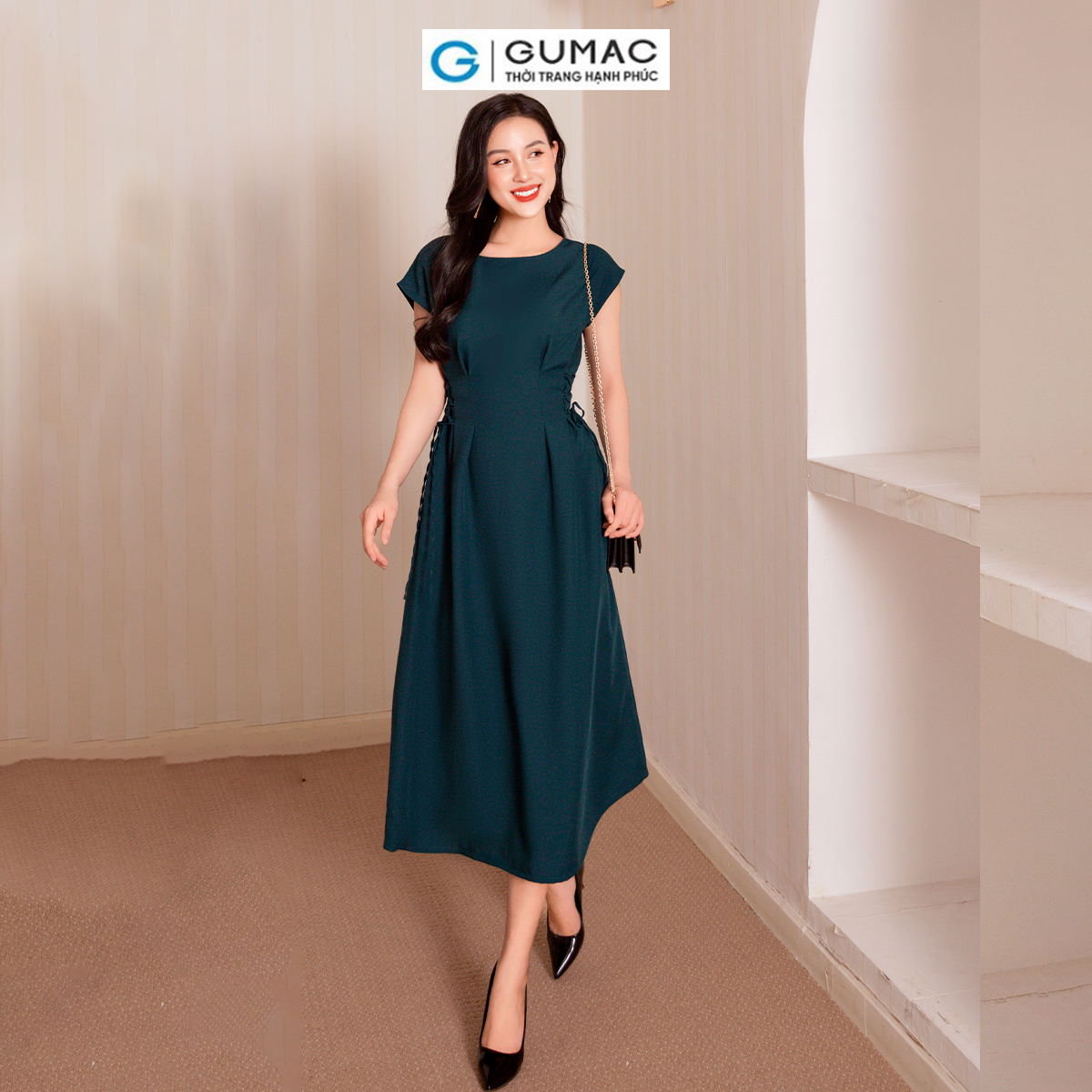 Đầm A thắt dây eo thời trang GUMAC DD10057